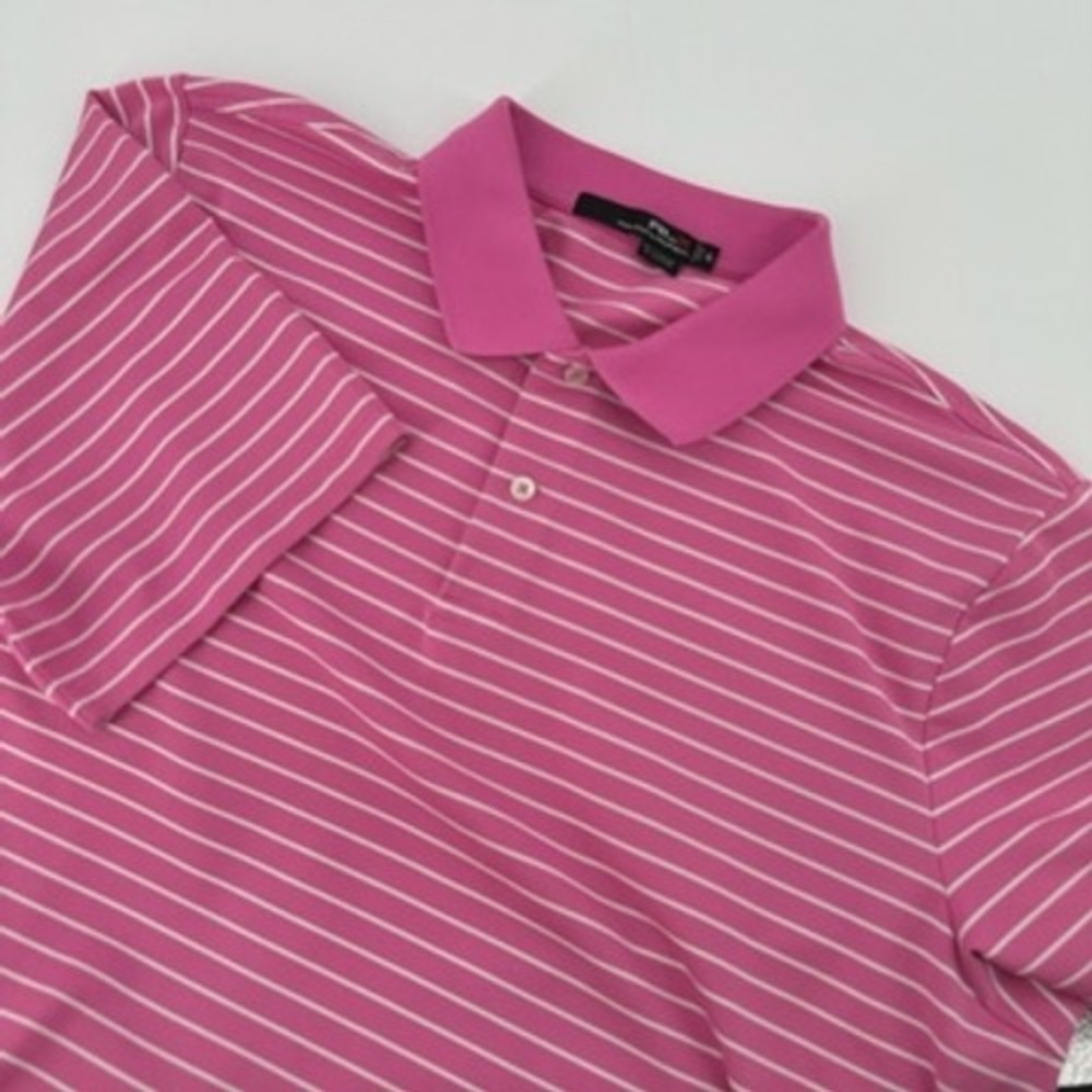 RLX Ralph Lauren Pink Striped Golf Polo Shirt‎ Mens XL Short Sleeve